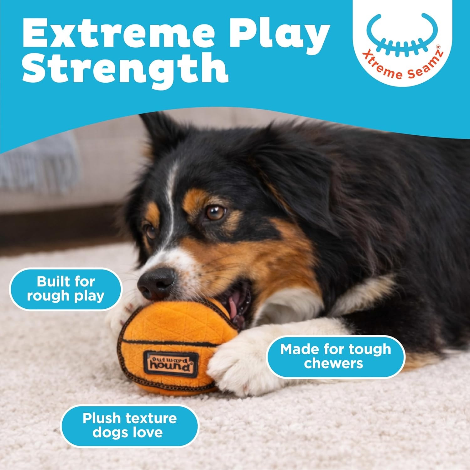 image:imageOutward Hound Xtreme Seamz Dog Toy Reinforced Seams amp Multiple Stitching Durable Plush with Squeakers Basketball 47