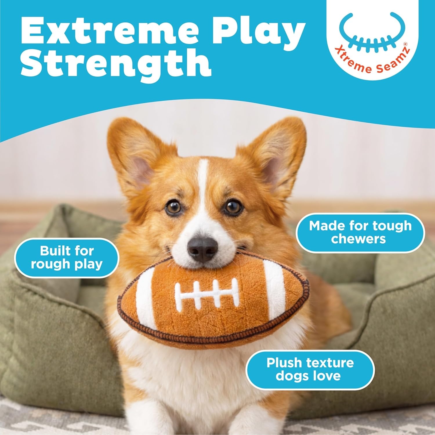 image:imageOutward Hound Xtreme Seamz Dog Toy Reinforced Seams amp Multiple Stitching Durable Plush with Squeakers Football 71