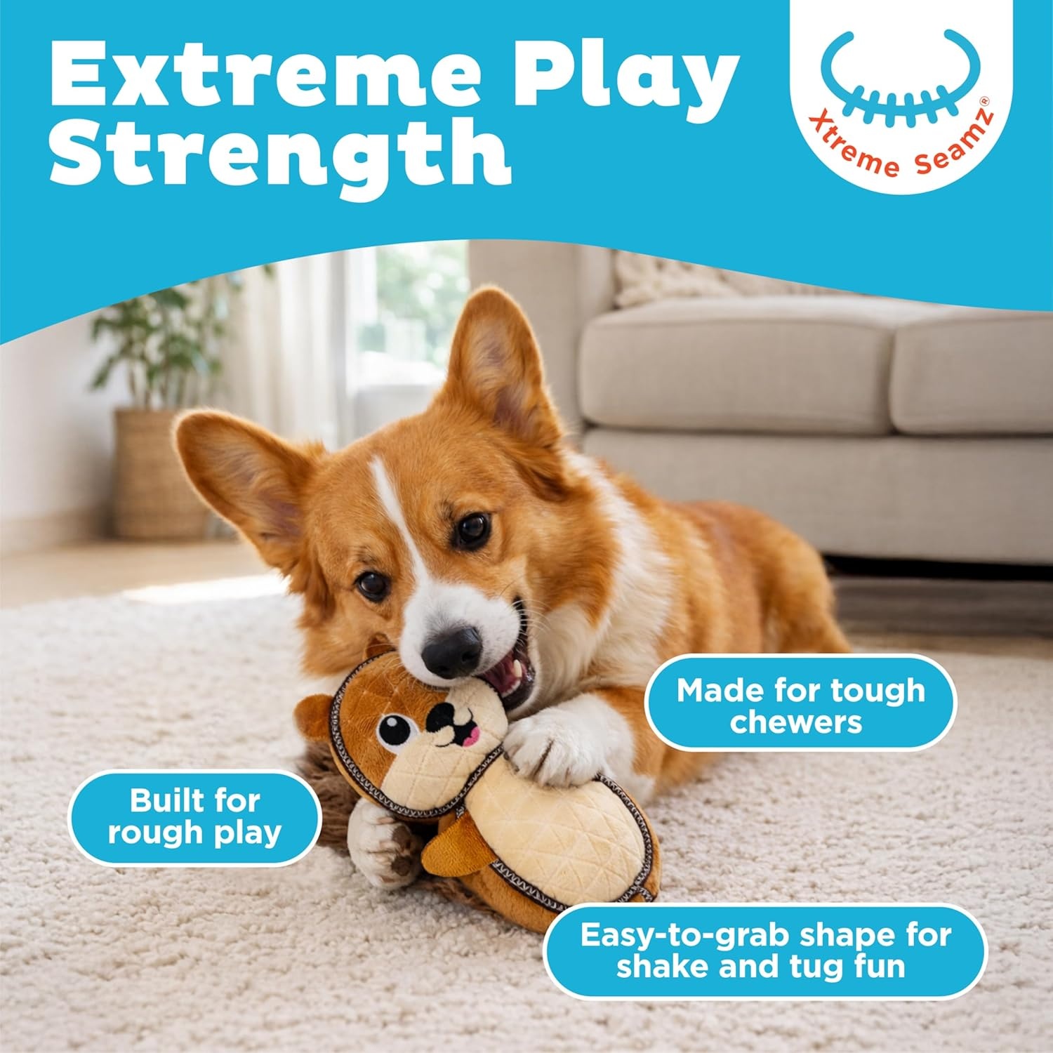 image:imageOutward Hound Xtreme Seamz Dog Toy Reinforced Seams amp Multiple Stitching Durable Plush with Squeakers Squirrel 83