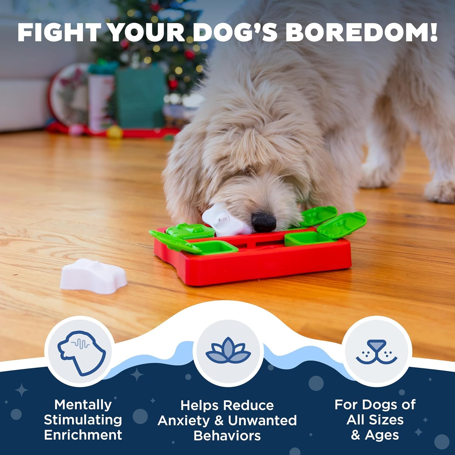 image:imageOutward Hound by Nina Ottosson AMaze Ball Dog Treat Puzzle Ball Level 2 Intermediate 846 Diameter GreenHoliday Dog Brick Red White Green