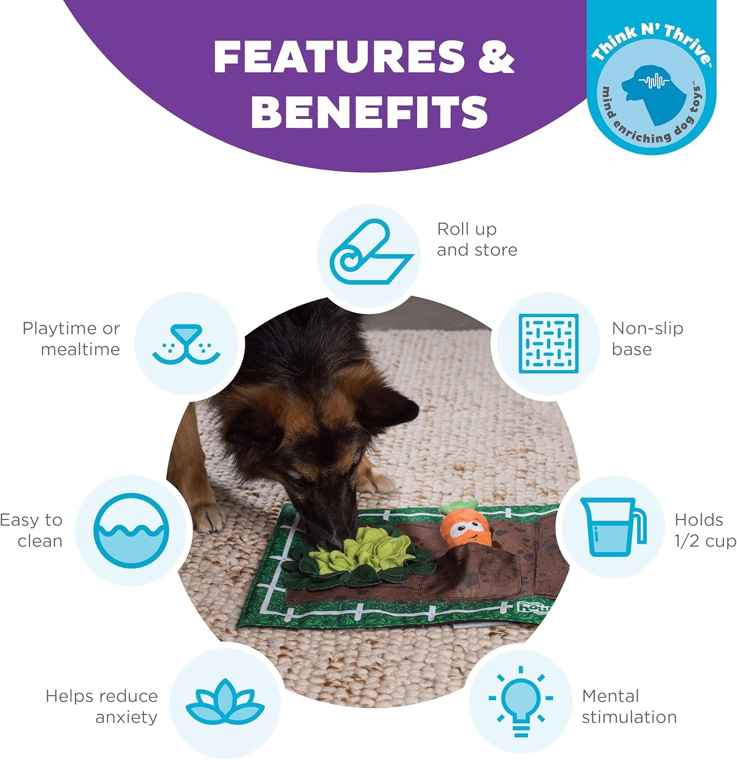 image:imageOutward Hound by Nina Ottosson Activity Matz Fast Food Fun Plush Dog Puzzle Mat Dog Enrichment Dog Toy Level 2 Intermediate MulticoloredActivity Matz Garden