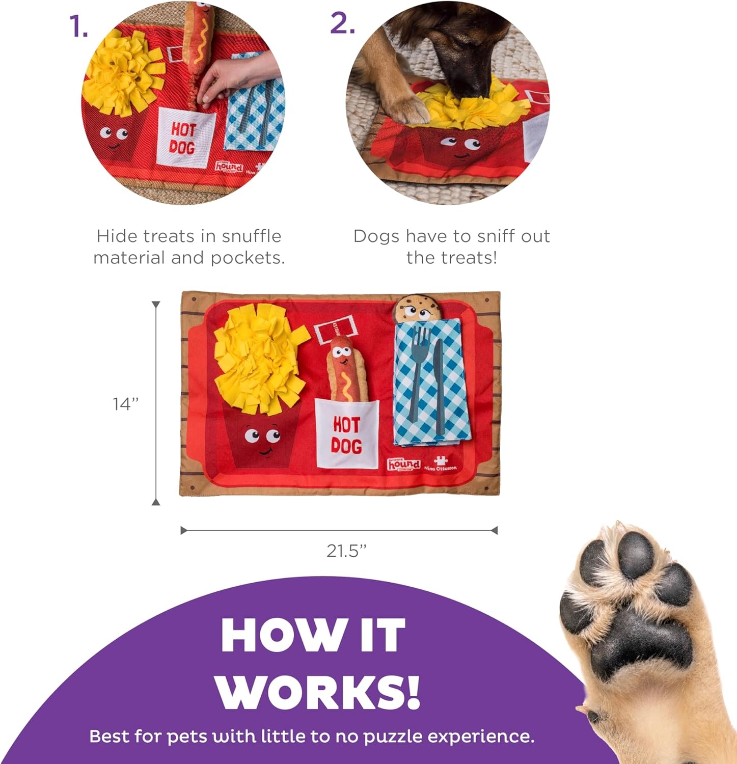 image:imageOutward Hound by Nina Ottosson Activity Matz Fast Food Fun Plush Dog Puzzle Mat Dog Enrichment Dog Toy Level 2 Intermediate MulticoloredActivity Matz Fast Food