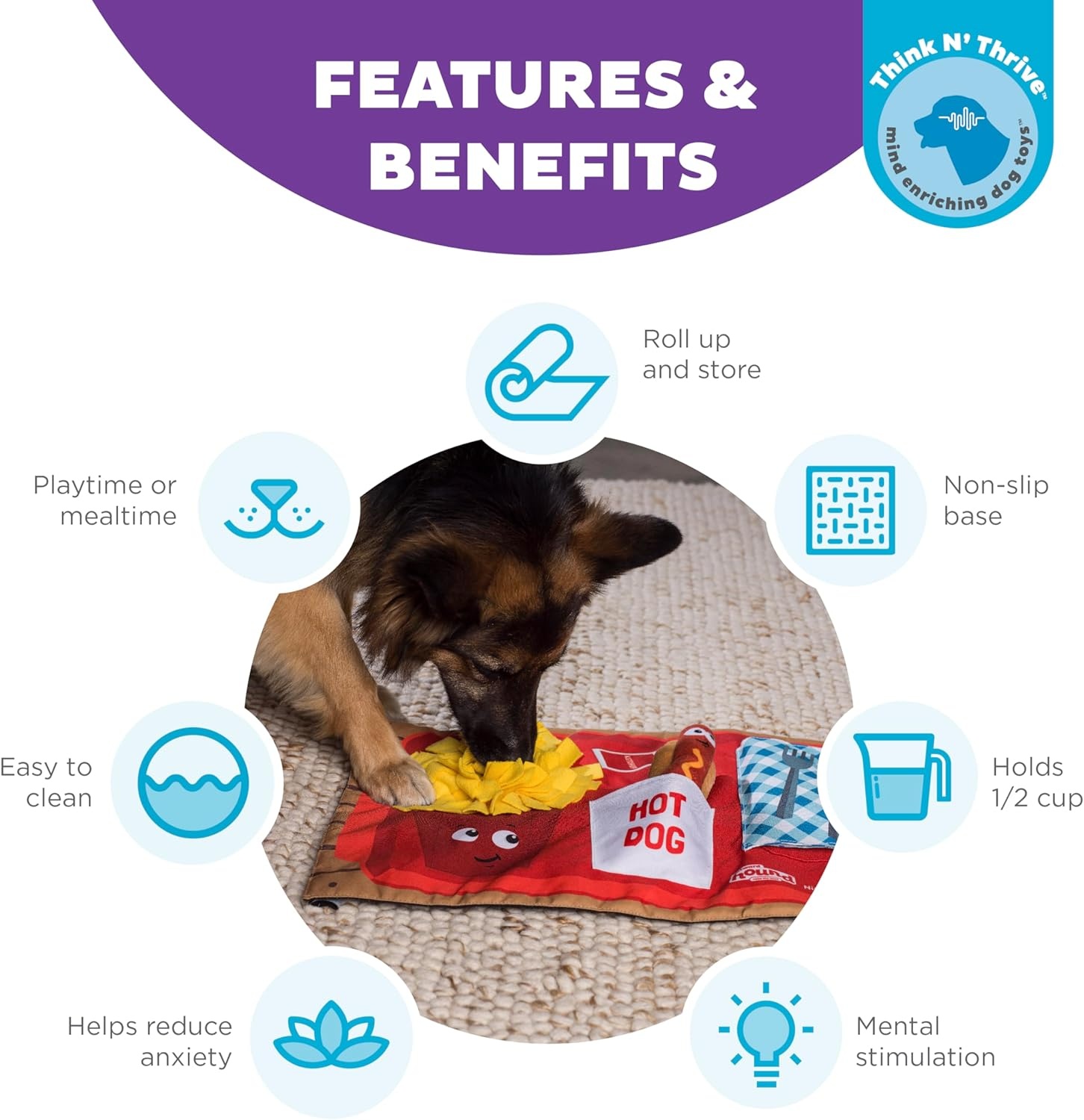 image:imageOutward Hound by Nina Ottosson Activity Matz Fast Food Fun Plush Dog Puzzle Mat Dog Enrichment Dog Toy Level 2 Intermediate MulticoloredActivity Matz Fast Food