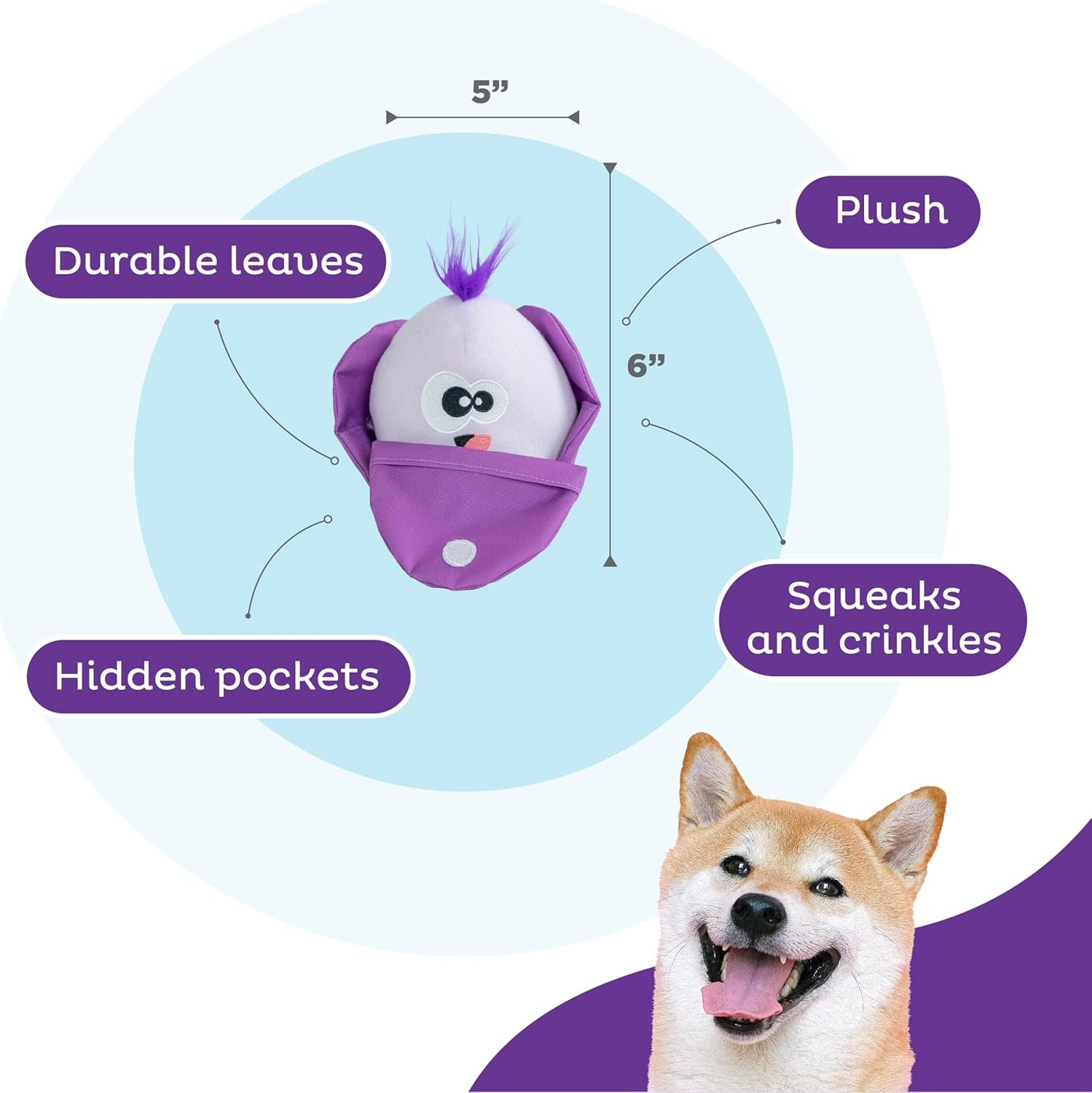 image:imageOutward Hound by Nina Ottosson Hide N Find Interactive Plush Dog Puzzle Durable Dog Toy Plush Enrichment Toys Cauliflower PurpleHide N Find Cauliflower