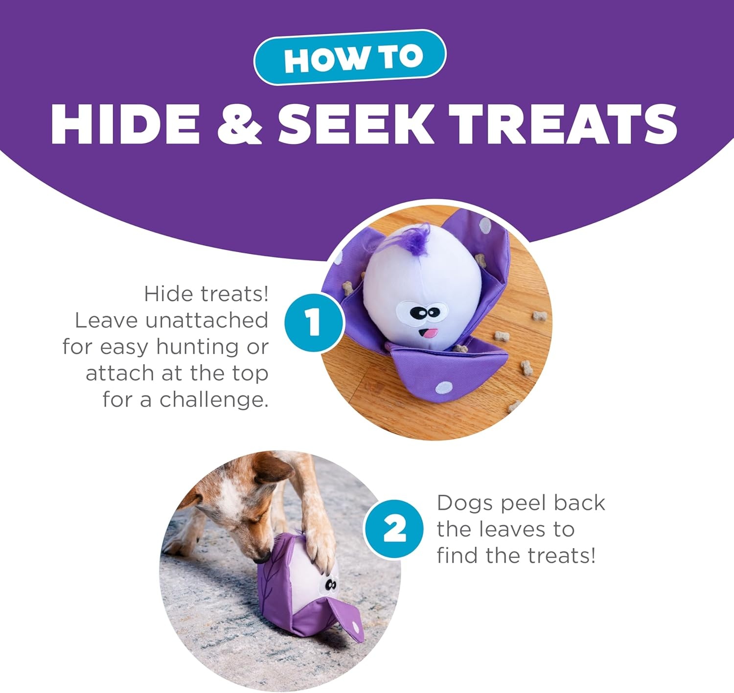 image:imageOutward Hound by Nina Ottosson Hide N Find Interactive Plush Dog Puzzle Durable Dog Toy Plush Enrichment Toys Cauliflower PurpleHide N Find Cauliflower