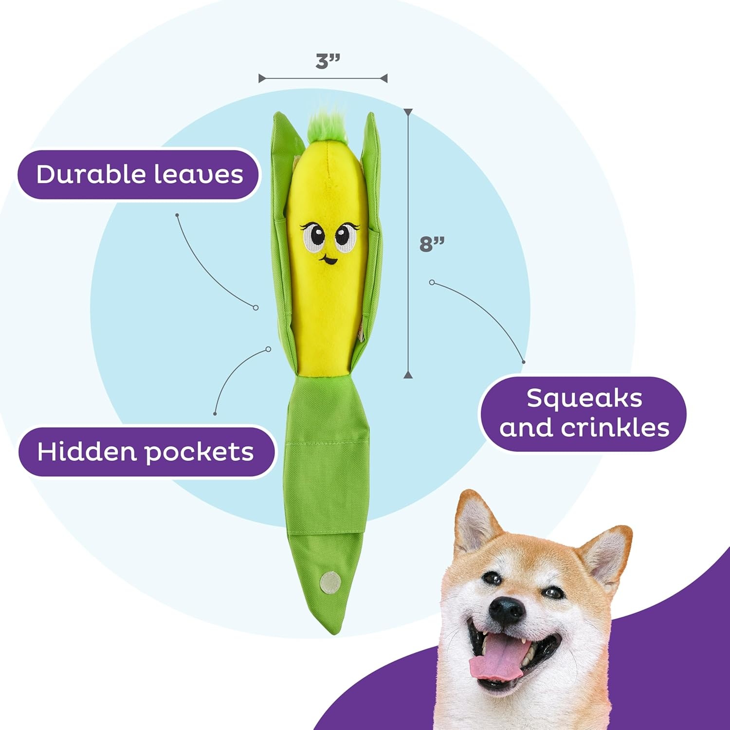image:imageOutward Hound by Nina Ottosson Hide N Find Interactive Plush Dog Puzzle Durable Dog Toy Plush Enrichment Toys Cauliflower PurpleHide N Find Corn