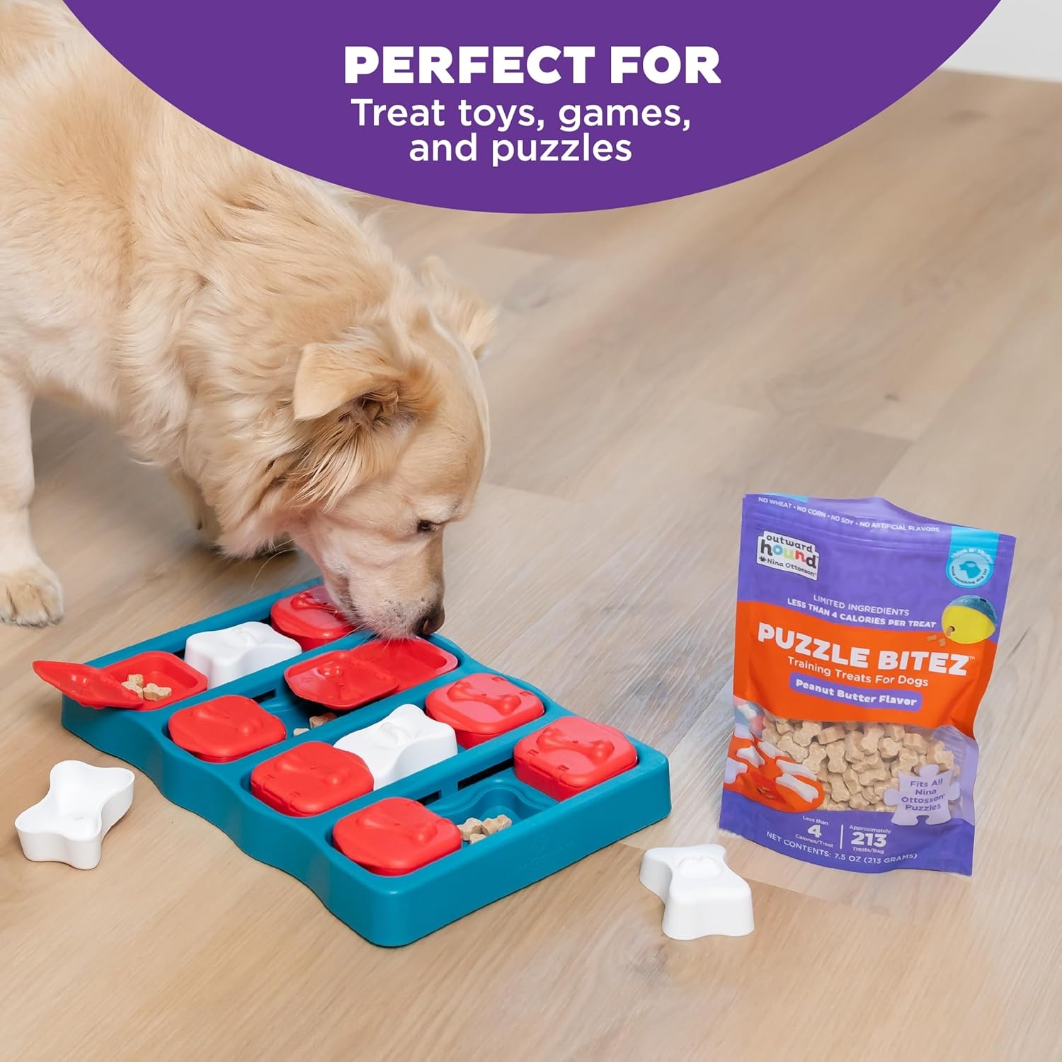 image:imageOutward Hound by Nina Ottosson Puzzle Bitez USA Made Dog Treats Pumpkin Flavor BiteSized Training Reward and Interactive Puzzle Toy Treats 75oz75 Ounce Pack of 2