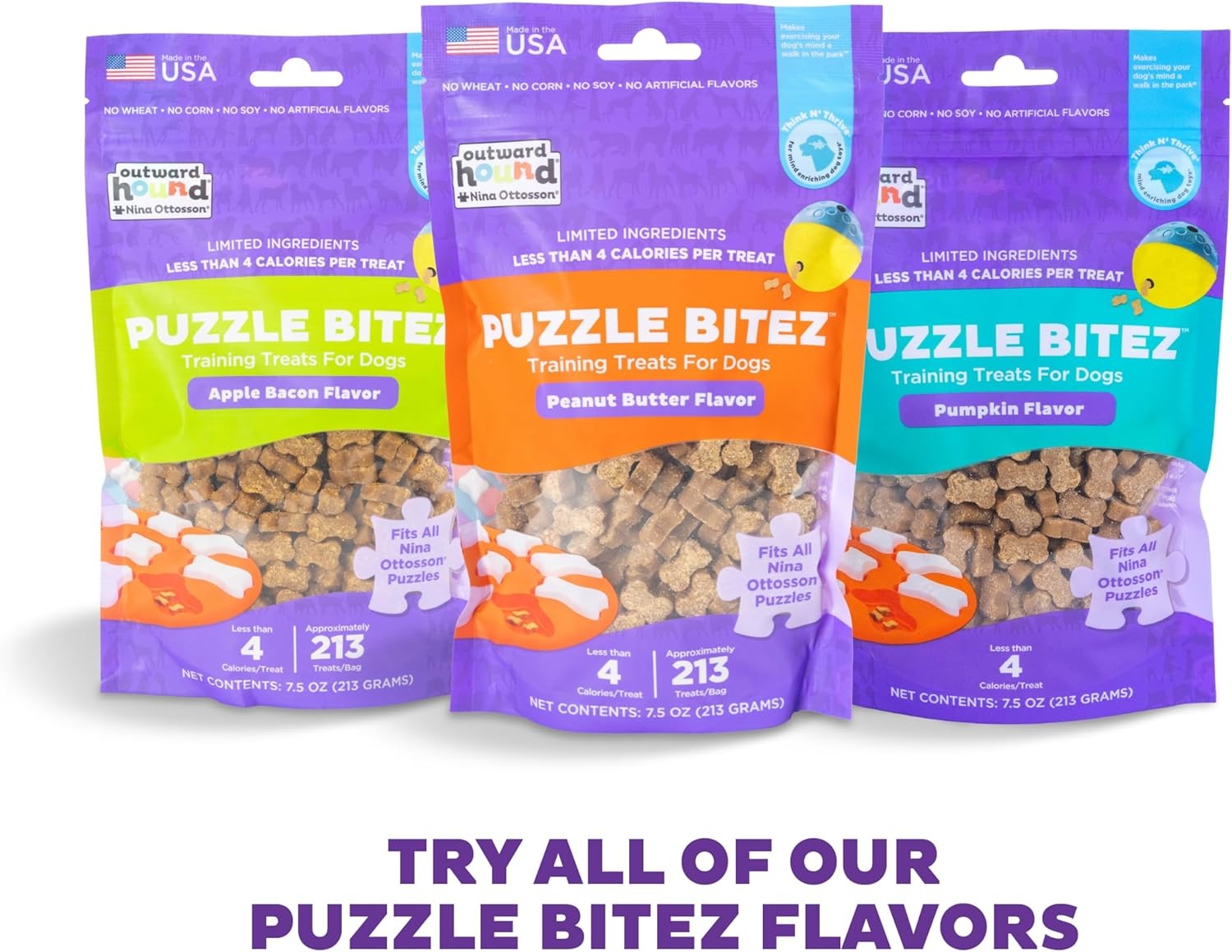 image:imageOutward Hound by Nina Ottosson Puzzle Bitez USA Made Dog Treats Pumpkin Flavor BiteSized Training Reward and Interactive Puzzle Toy Treats 75oz75 Ounce Pack of 2