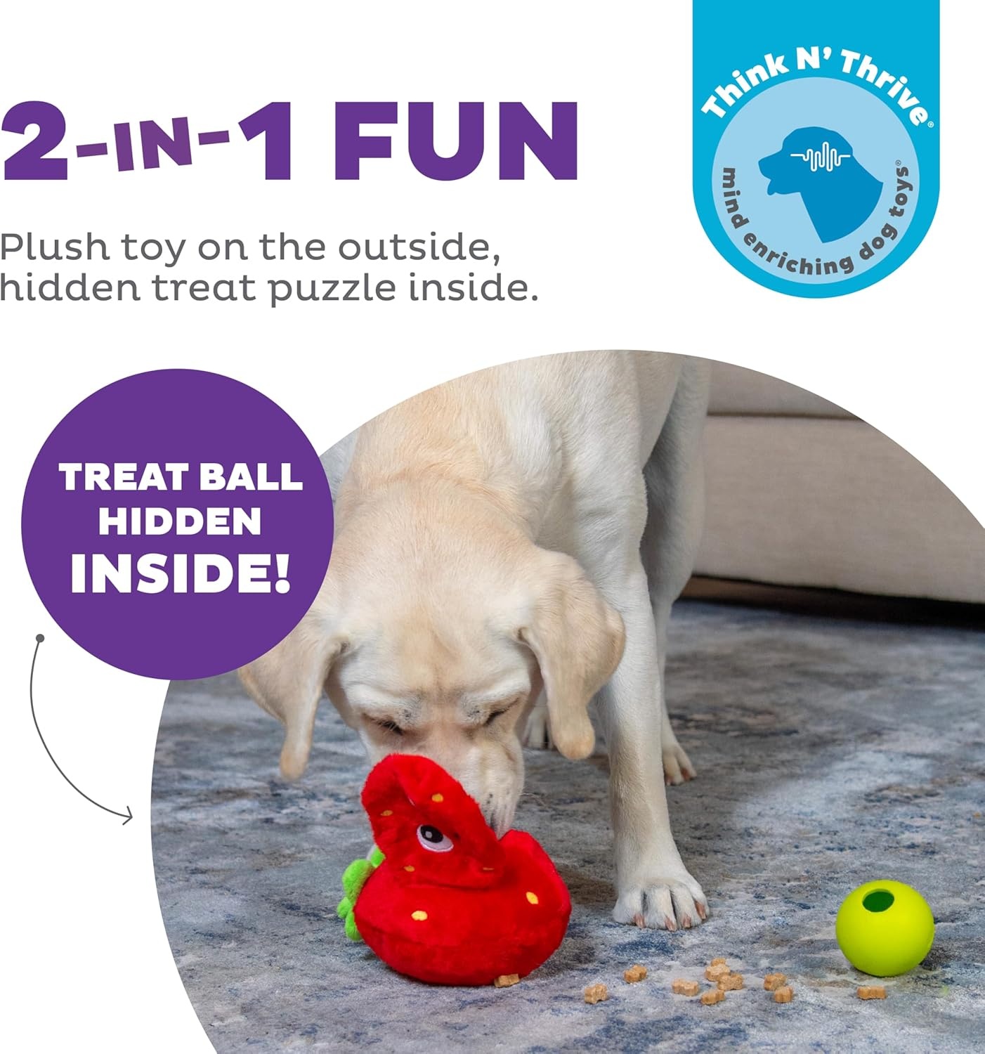 image:imageOutward Hound by Nina Ottosson Snack Palz Interactive Plush Dog Puzzle with Treat Ball Cactus GreenFruit