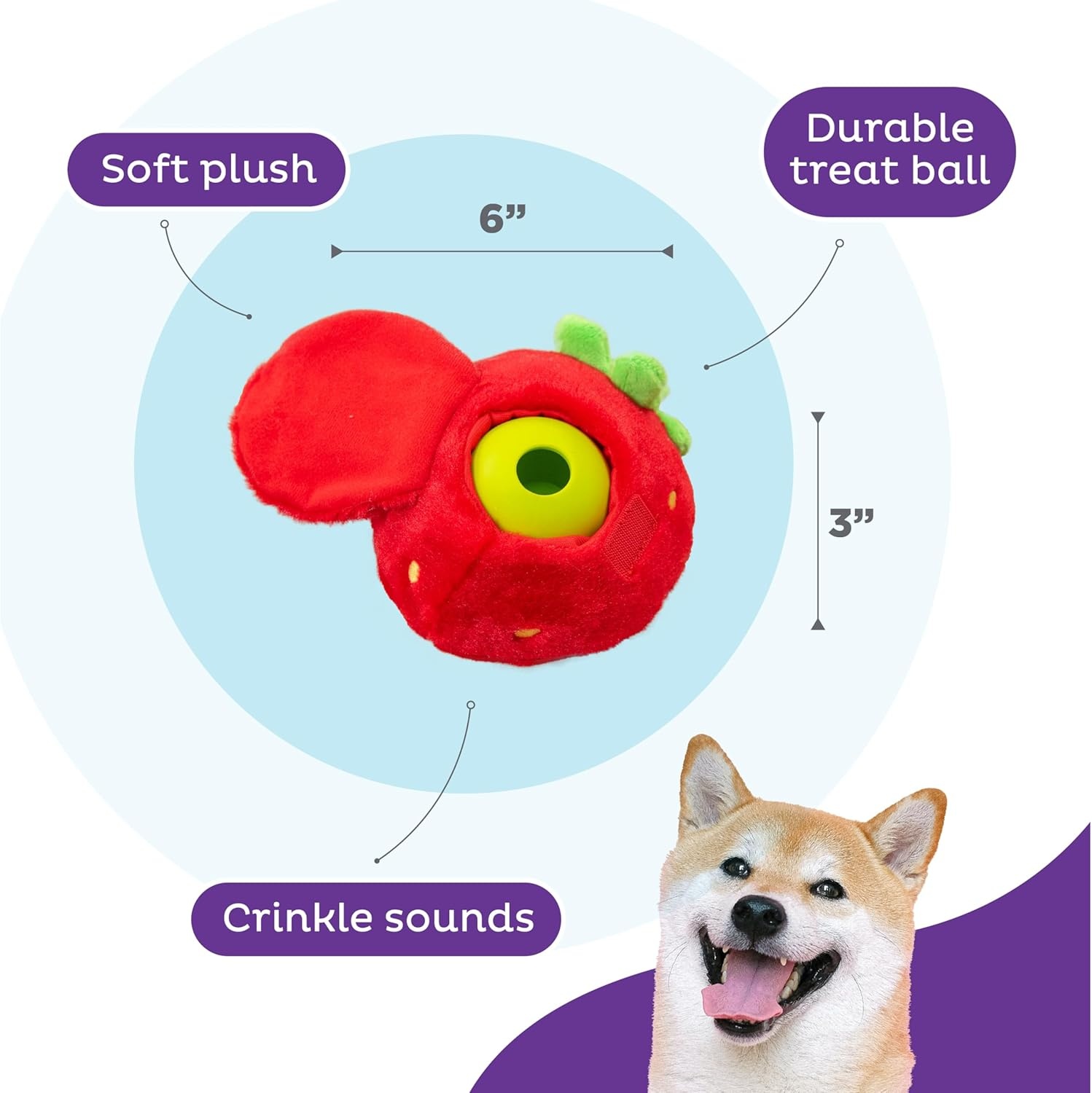 image:imageOutward Hound by Nina Ottosson Snack Palz Interactive Plush Dog Puzzle with Treat Ball Cactus GreenFruit