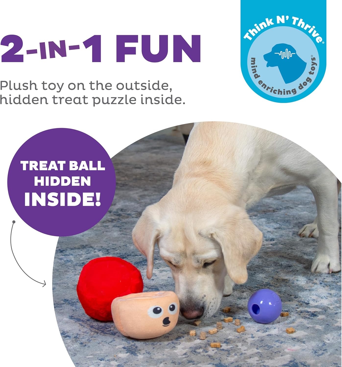 image:imageOutward Hound by Nina Ottosson Snack Palz Interactive Plush Dog Puzzle with Treat Ball Cactus GreenMushroom