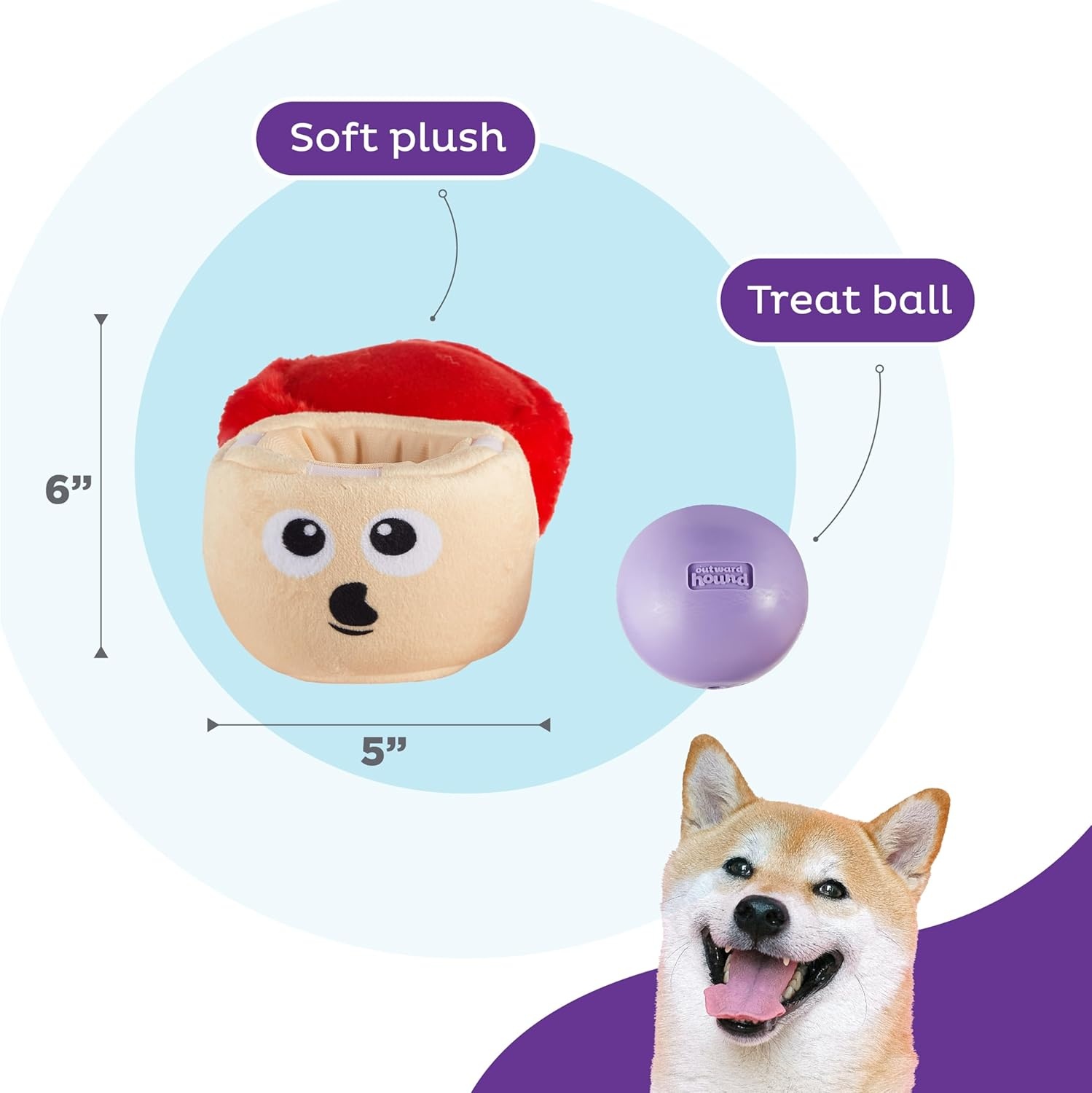 image:imageOutward Hound by Nina Ottosson Snack Palz Interactive Plush Dog Puzzle with Treat Ball Cactus GreenMushroom