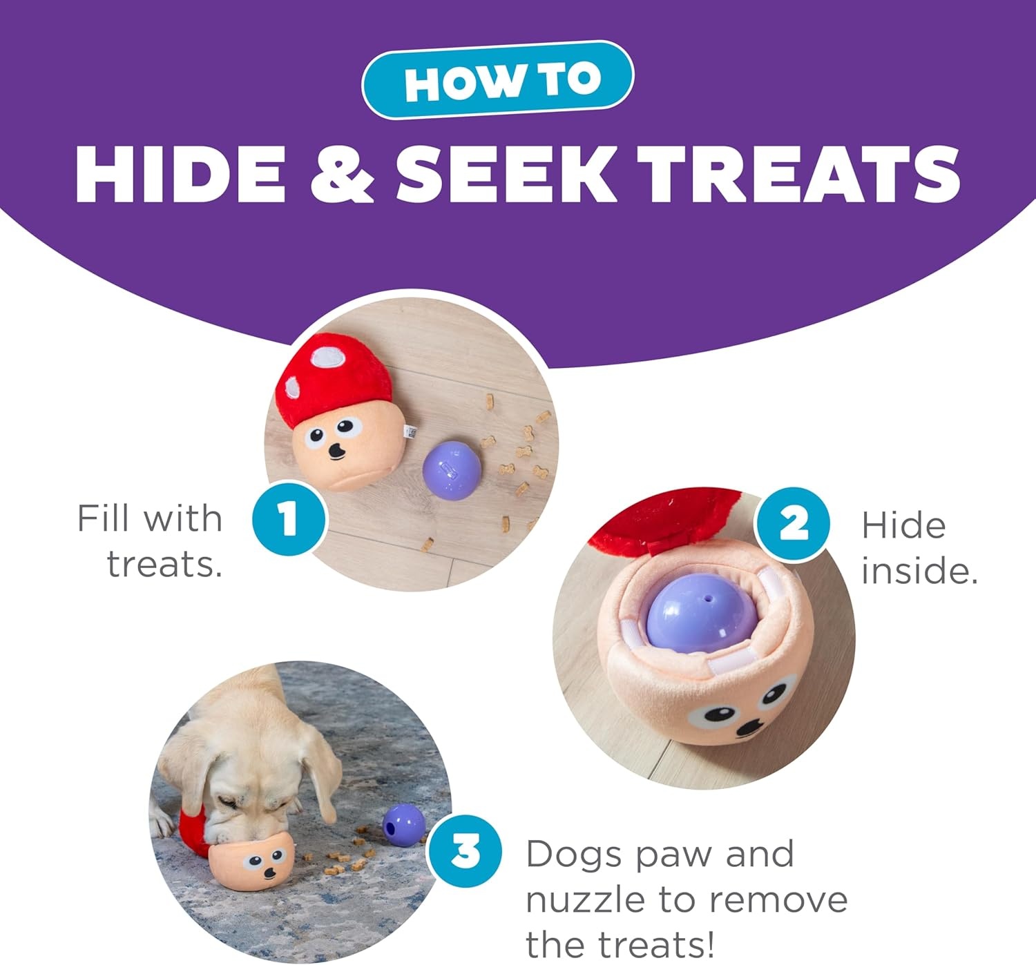 image:imageOutward Hound by Nina Ottosson Snack Palz Interactive Plush Dog Puzzle with Treat Ball Cactus GreenMushroom