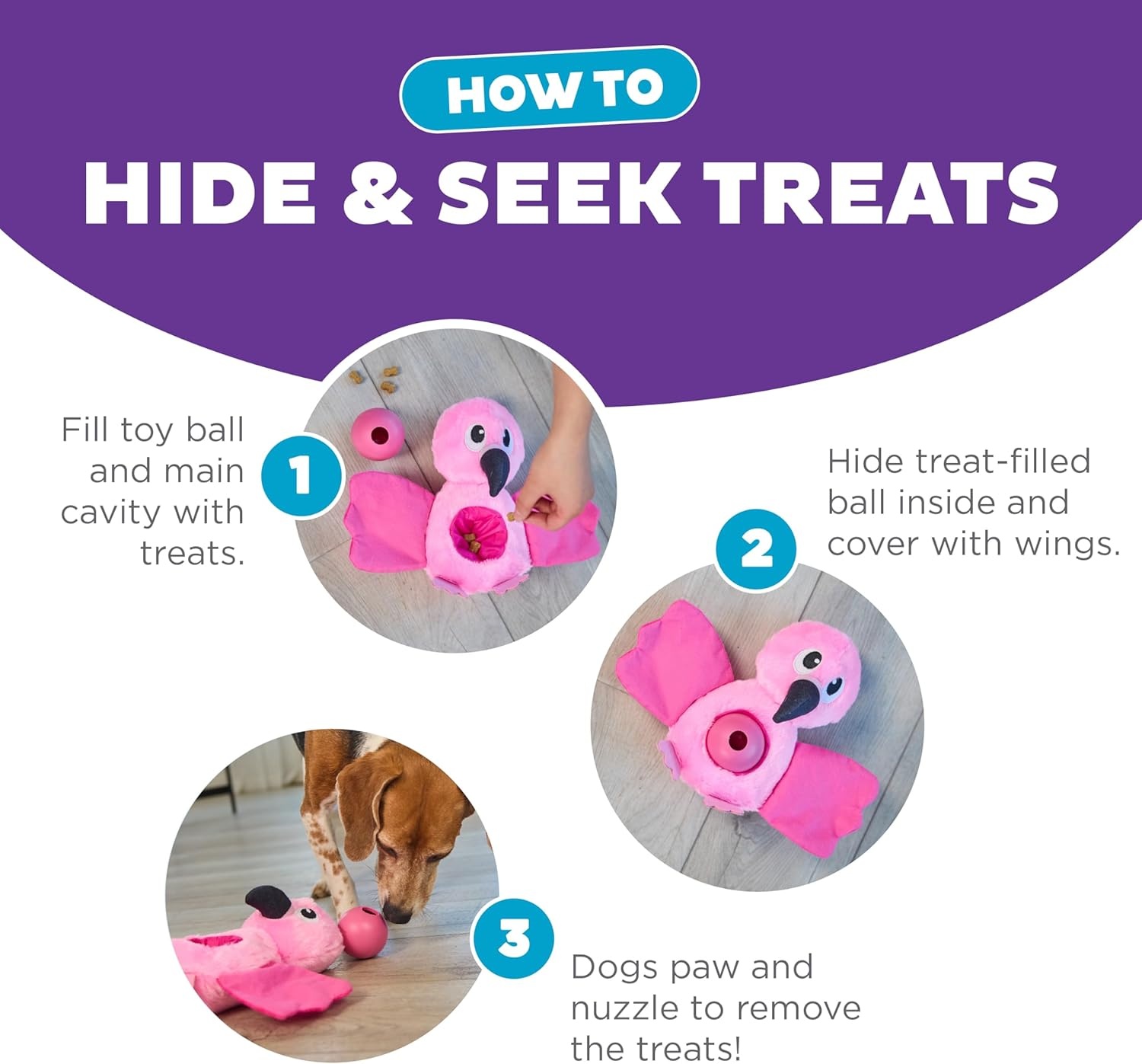 image:imageOutward Hound by Nina Ottosson Stuff N Snuffle Plush Large Snuffle Ball Dog Puzzle Elephant Blue 98 inches x 59 inchesHideAblez Flamingo