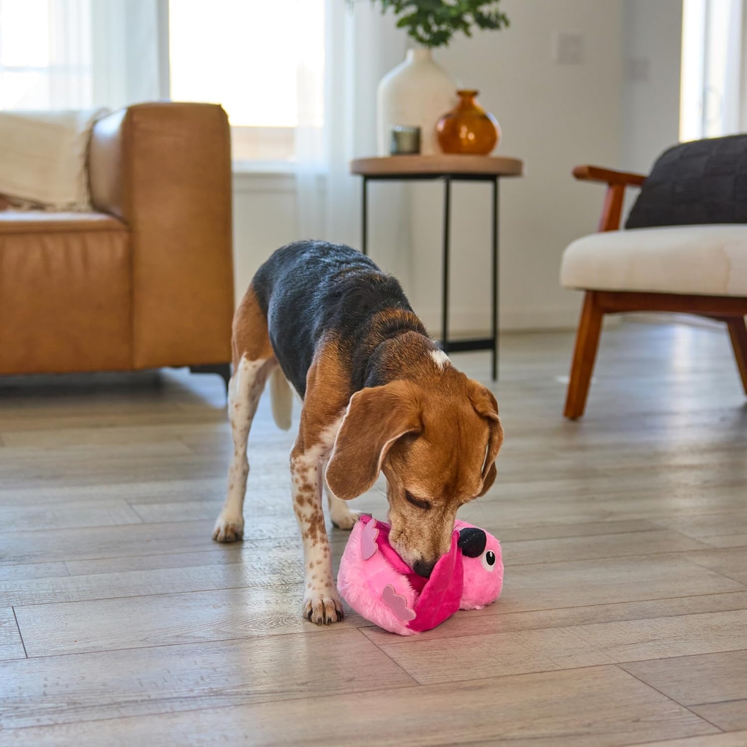 image:imageOutward Hound by Nina Ottosson Stuff N Snuffle Plush Large Snuffle Ball Dog Puzzle Elephant Blue 98 inches x 59 inchesHideAblez Flamingo