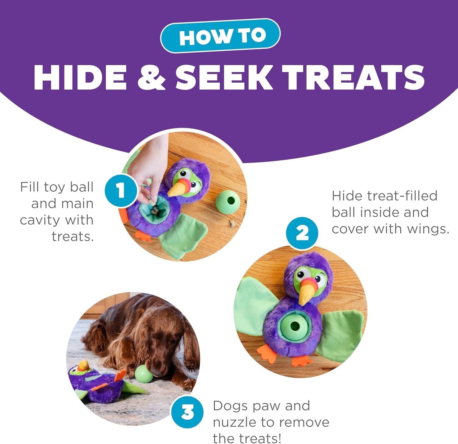 image:imageOutward Hound by Nina Ottosson Stuff N Snuffle Plush Large Snuffle Ball Dog Puzzle Elephant Blue 98 inches x 59 inchesHideAblez Toucan