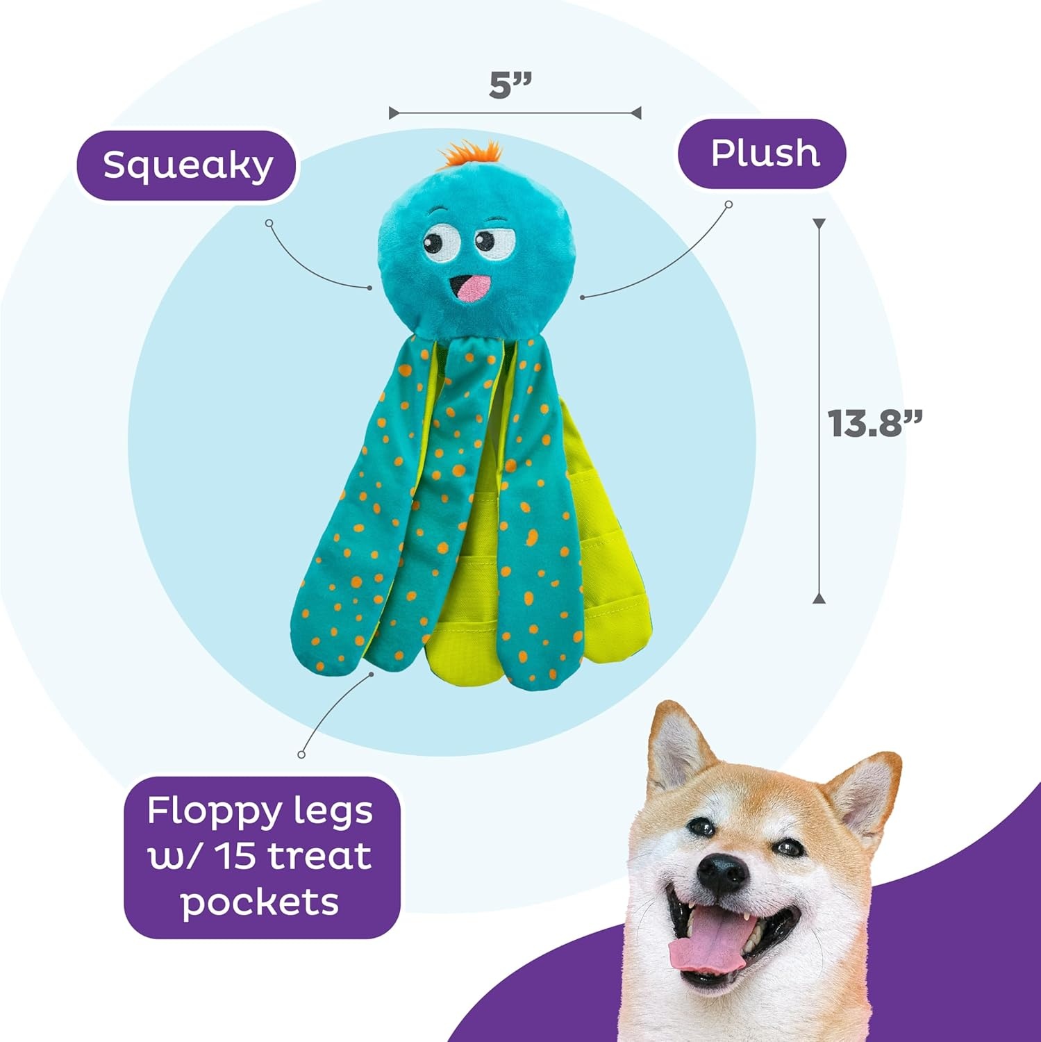 image:imageOutward Hound by Nina Ottosson Stuff N Snuffle Plush Large Snuffle Ball Dog Puzzle Elephant Blue 98 inches x 59 inchesSilly Legz Octopus