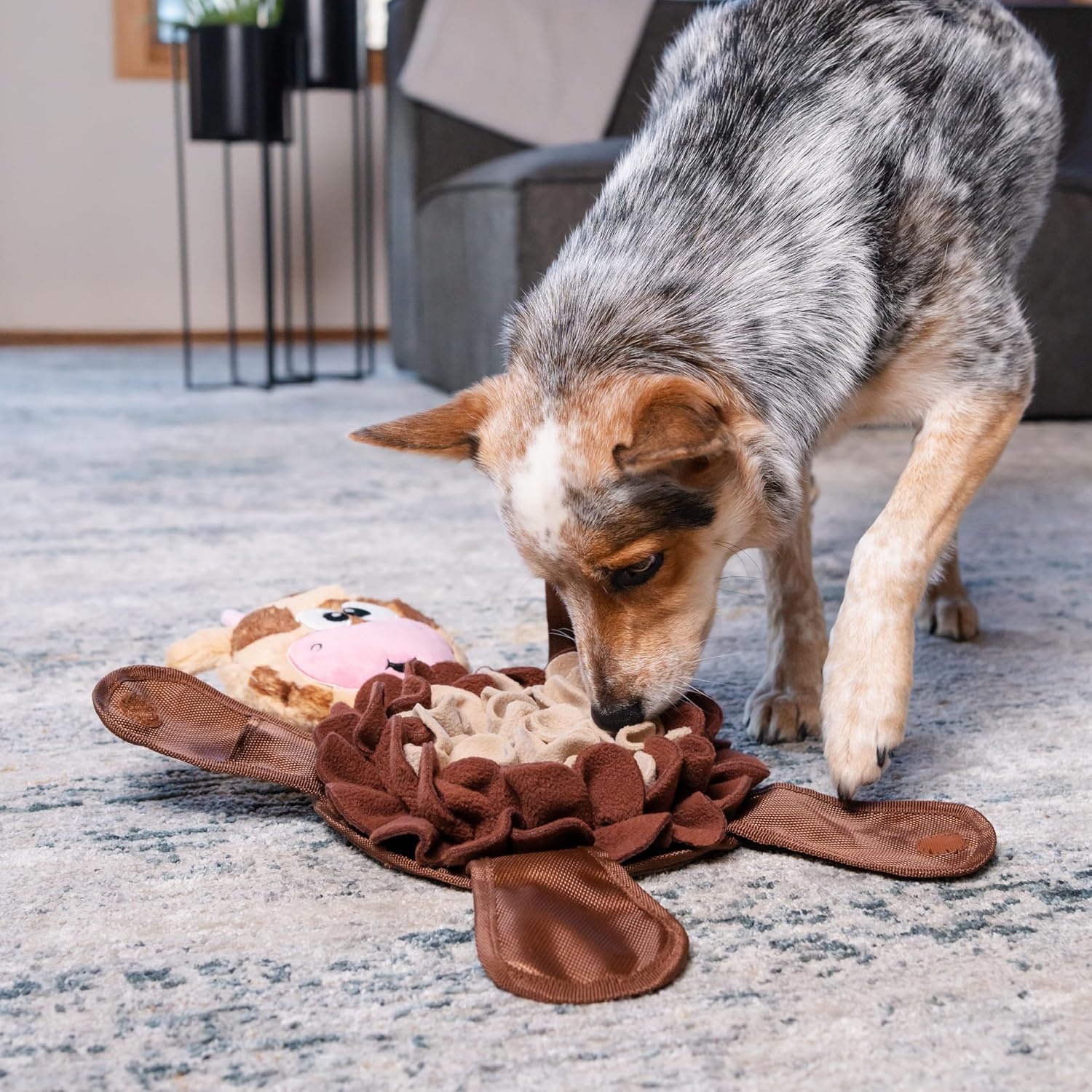 image:imageOutward Hound by Nina Ottosson Stuff N Snuffle Plush Large Snuffle Ball Dog Puzzle Elephant Blue 98 inches x 59 inchesSnuffle Palz Cow