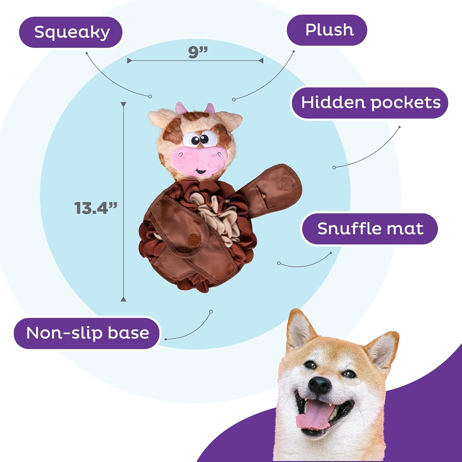 image:imageOutward Hound by Nina Ottosson Stuff N Snuffle Plush Large Snuffle Ball Dog Puzzle Elephant Blue 98 inches x 59 inchesSnuffle Palz Cow