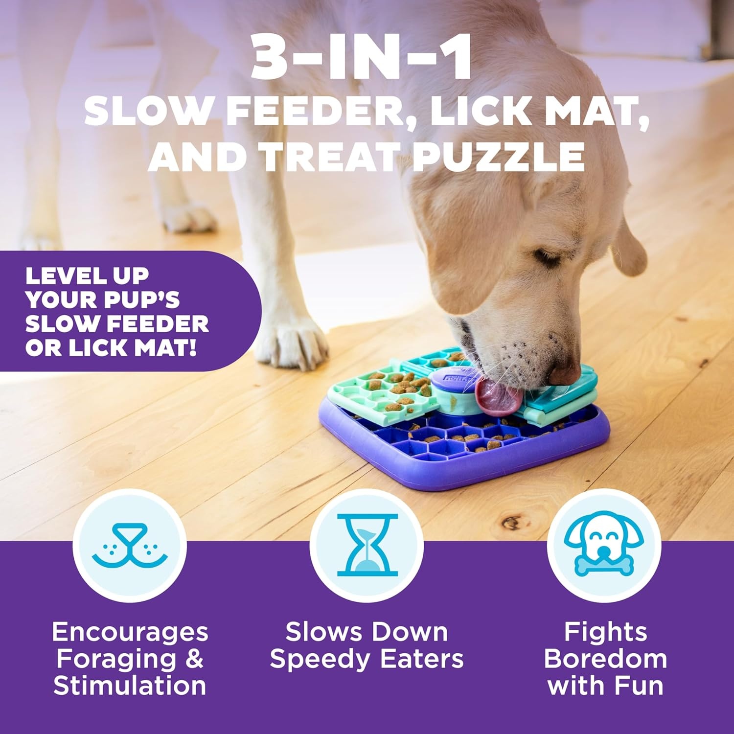 image:imageOutward Hound by Planet Dog Snoop Dog Toy TreatDispenser Puzzle Ball Interactive Slow Feeder Medium to Large Dogs Bouncy amp MintInfused Blue 5Lick N Flip Treat Purple