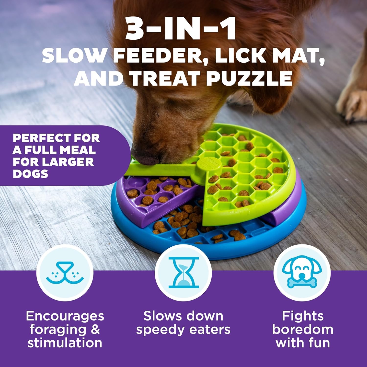 image:imageOutward Hound by Planet Dog Snoop Dog Toy TreatDispenser Puzzle Ball Interactive Slow Feeder Medium to Large Dogs Bouncy amp MintInfused Blue 5Lickin Layers Green Purple Blue