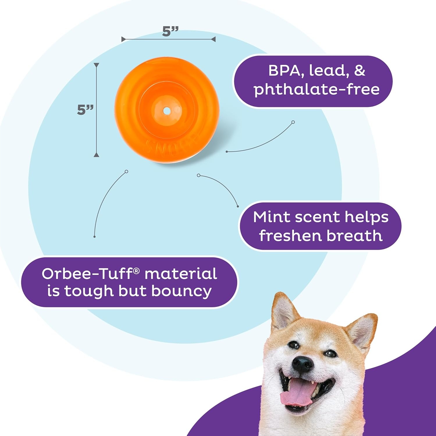 image:imageOutward Hound by Planet Dog Snoop Dog Toy TreatDispenser Puzzle Ball Interactive Slow Feeder Medium to Large Dogs Bouncy amp MintInfused Blue 5Orange