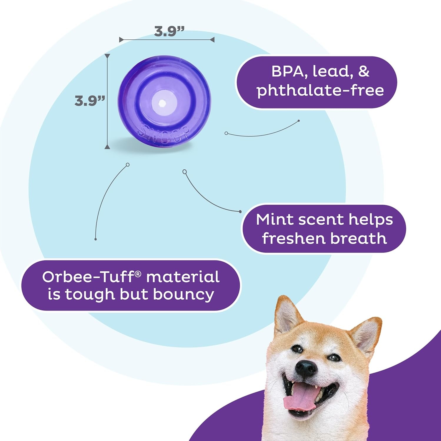 image:imageOutward Hound by Planet Dog Snoop Dog Toy TreatDispenser Puzzle Ball Interactive Slow Feeder Medium to Large Dogs Bouncy amp MintInfused Blue 5Purple Lil Snoop