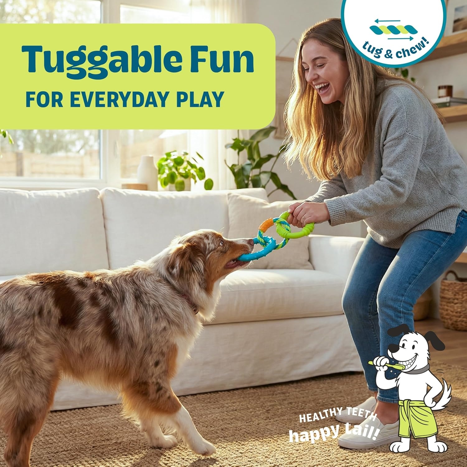 image:imagePupstages Dental Links Dog Chew Toy for Teething Puppies amp Small Dogs up to 30 lbs Floatable amp Textured Ring amp Rope Tug Dental Support Moderate Chewers 85
