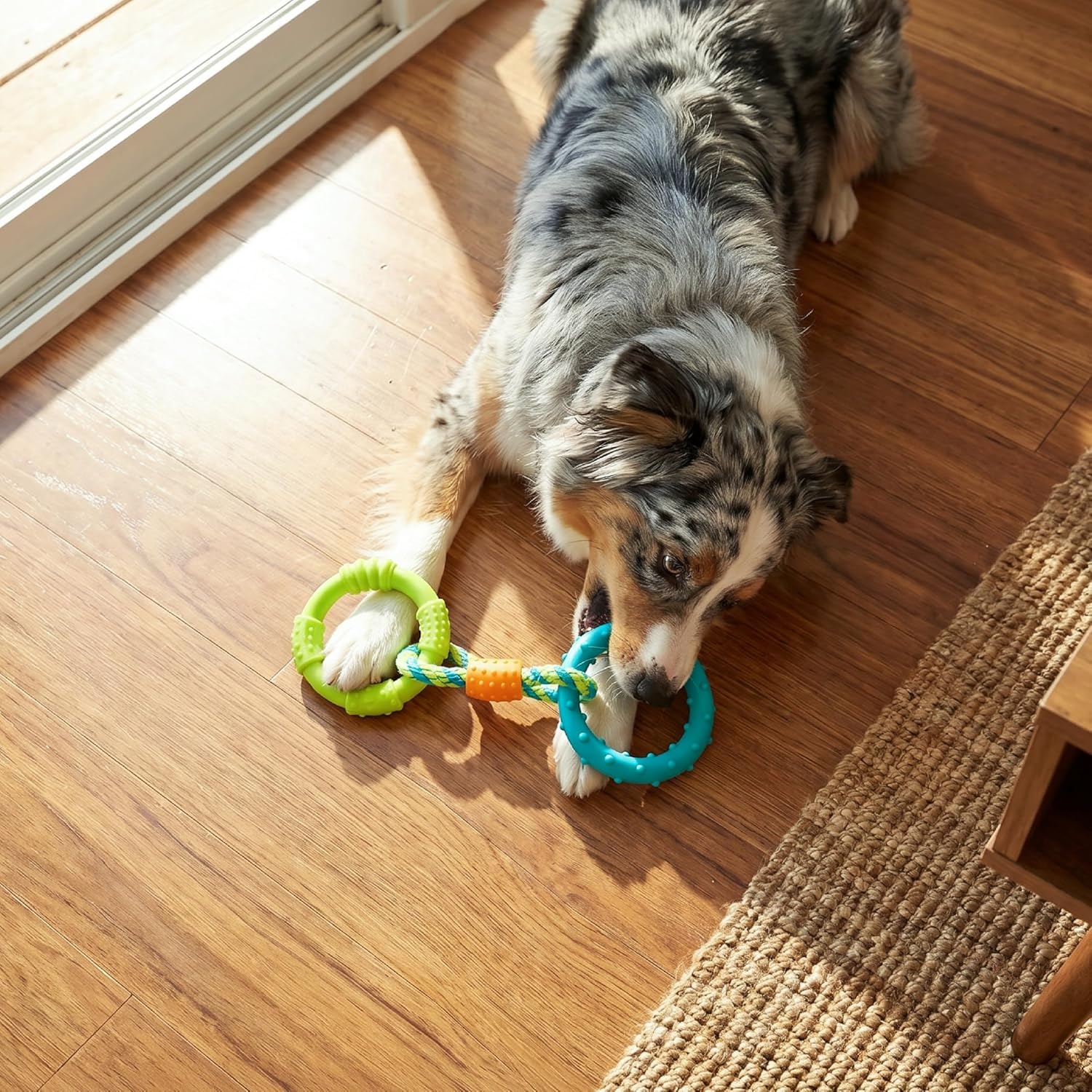 image:imagePupstages Dental Links Dog Chew Toy for Teething Puppies amp Small Dogs up to 30 lbs Floatable amp Textured Ring amp Rope Tug Dental Support Moderate Chewers 85