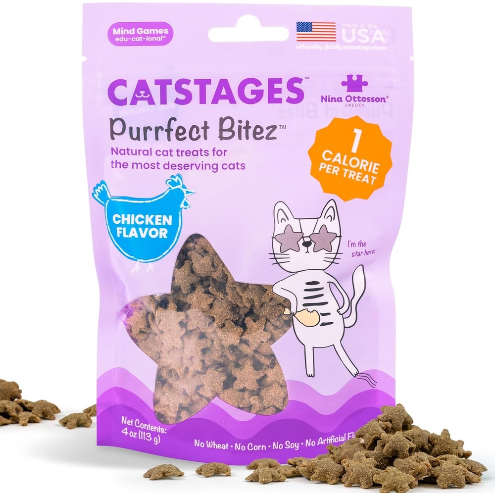 image:imageCatstages by Nina Ottosson Purrfect Bitez Natural Crunchy Cat Treats for Puzzles Toys Feeders amp Training USAMade Real Whitefish Flavor 4ozChicken