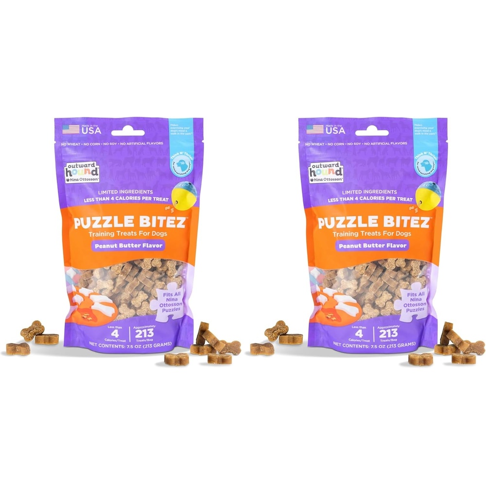 image:imageOutward Hound by Nina Ottosson Puzzle Bitez USA Made Dog Treats Pumpkin Flavor BiteSized Training Reward and Interactive Puzzle Toy Treats 75oz75 Ounce Pack of 2