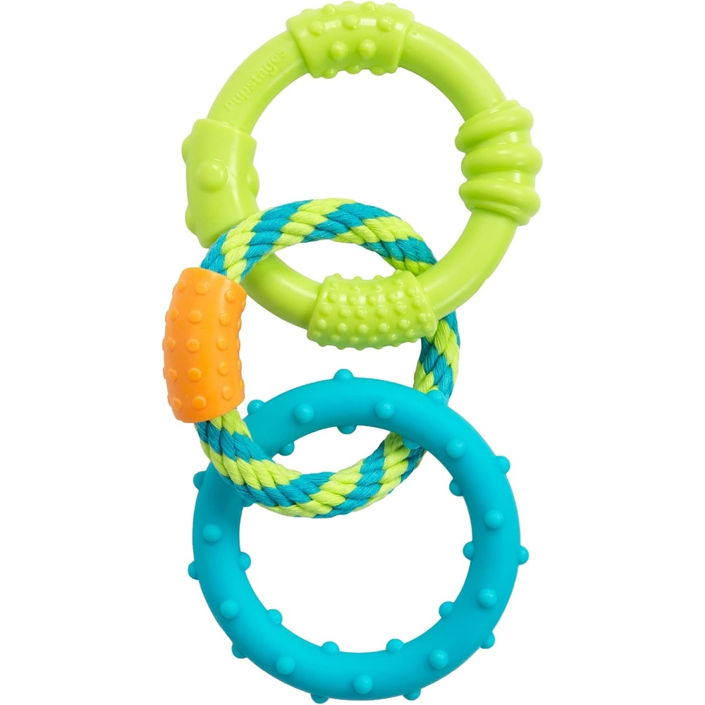 image:imagePupstages Dental Links Dog Chew Toy for Teething Puppies amp Small Dogs up to 30 lbs Floatable amp Textured Ring amp Rope Tug Dental Support Moderate Chewers 85