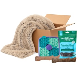 image:imageDog Calming Bundle by Outward Hound  Includes Puzzle Calming Chews Plush Blanket amp Chew Toys  Helps Relieve Anxiety from Fireworks Thunderstorms Travel amp Guests  Enrichment for All Dog Sizes