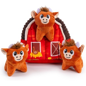 image:imageOutward Hound HideACow Dog Toy 2in1 Interactive Hide amp Seek Plush Puzzle with Barn amp 3 Squeaky Highland Cows