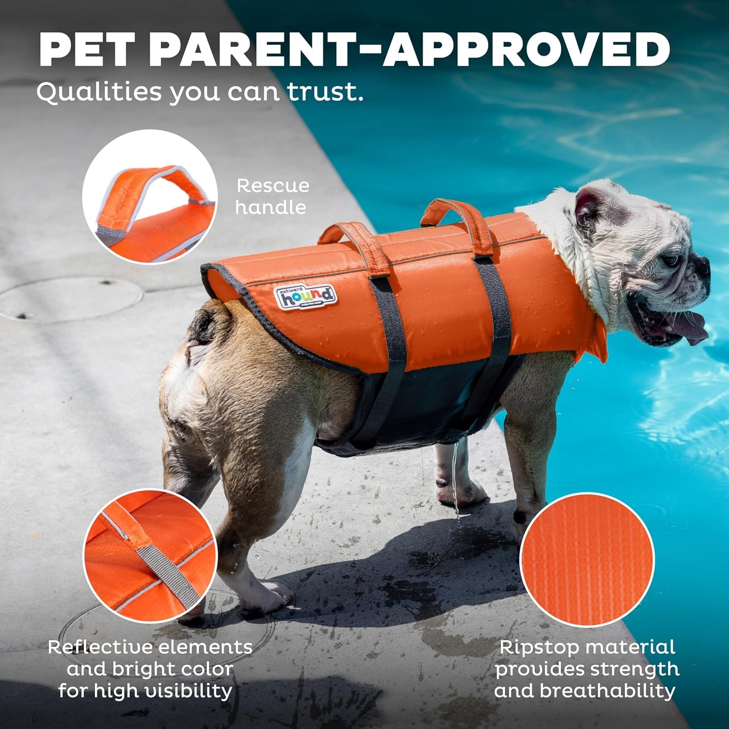 image:imageOutward Hound Dawson Swim Dog Life Jacket HighPerformance Neoprene Dog Life Vest for Swimming Boating and Water Safety Medium BlueCamo