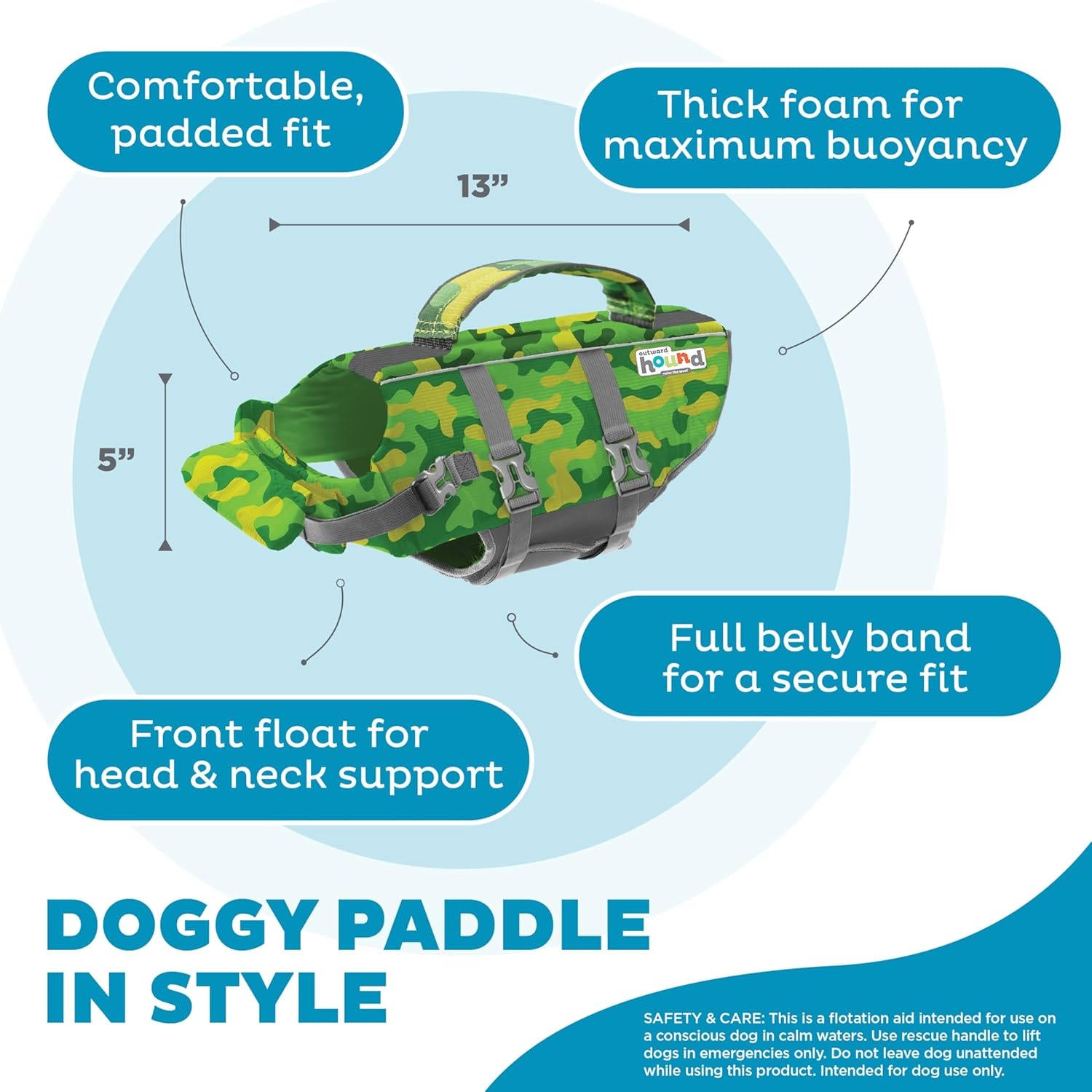 image:imageOutward Hound Dawson Swim Dog Life Jacket HighPerformance Neoprene Dog Life Vest for Swimming Boating and Water Safety Medium BlueCamo