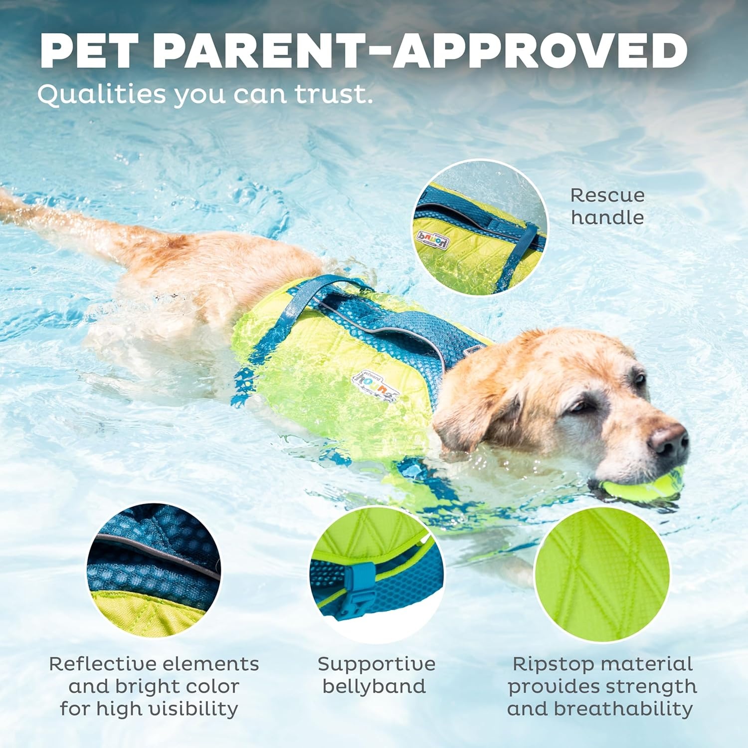 image:imageOutward Hound Dawson Swim Green Dog Life Jacket MediumGreen Standley