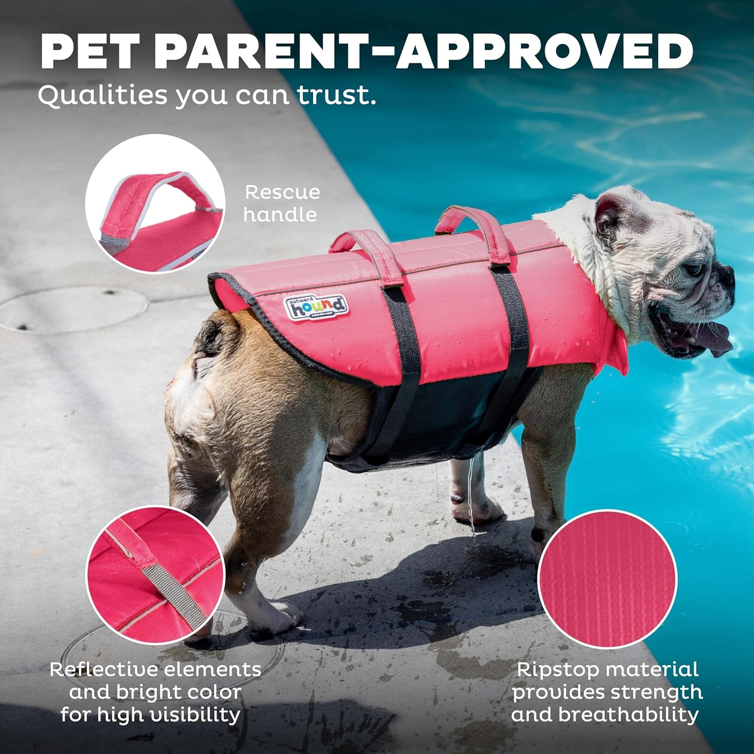 image:imageOutward Hound Dawson Swim Green Dog Life Jacket MediumPink