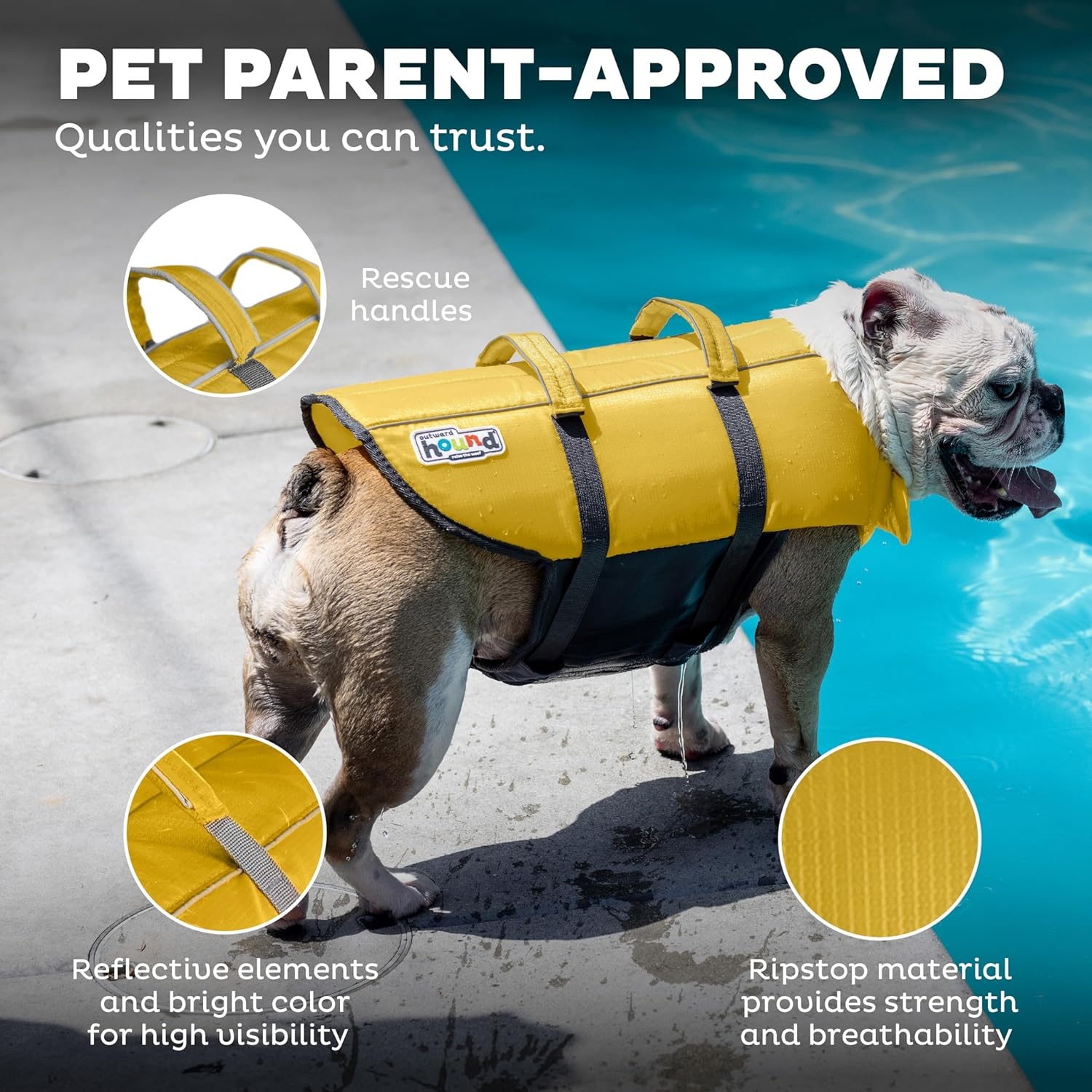 image:imageOutward Hound Dawson Swim Green Dog Life Jacket MediumYellow
