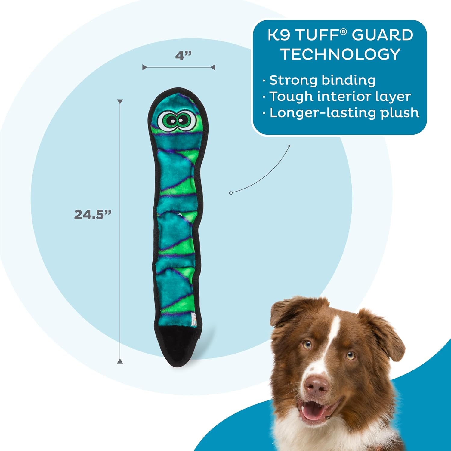 image:imageOutward Hound Durablez Gecko Squeaky Plush Dog Toy No Stuffing for Less Mess Interactive amp Tough 4 Jumbo Squeakers Puppies amp Dogs Large 175Blue Snake
