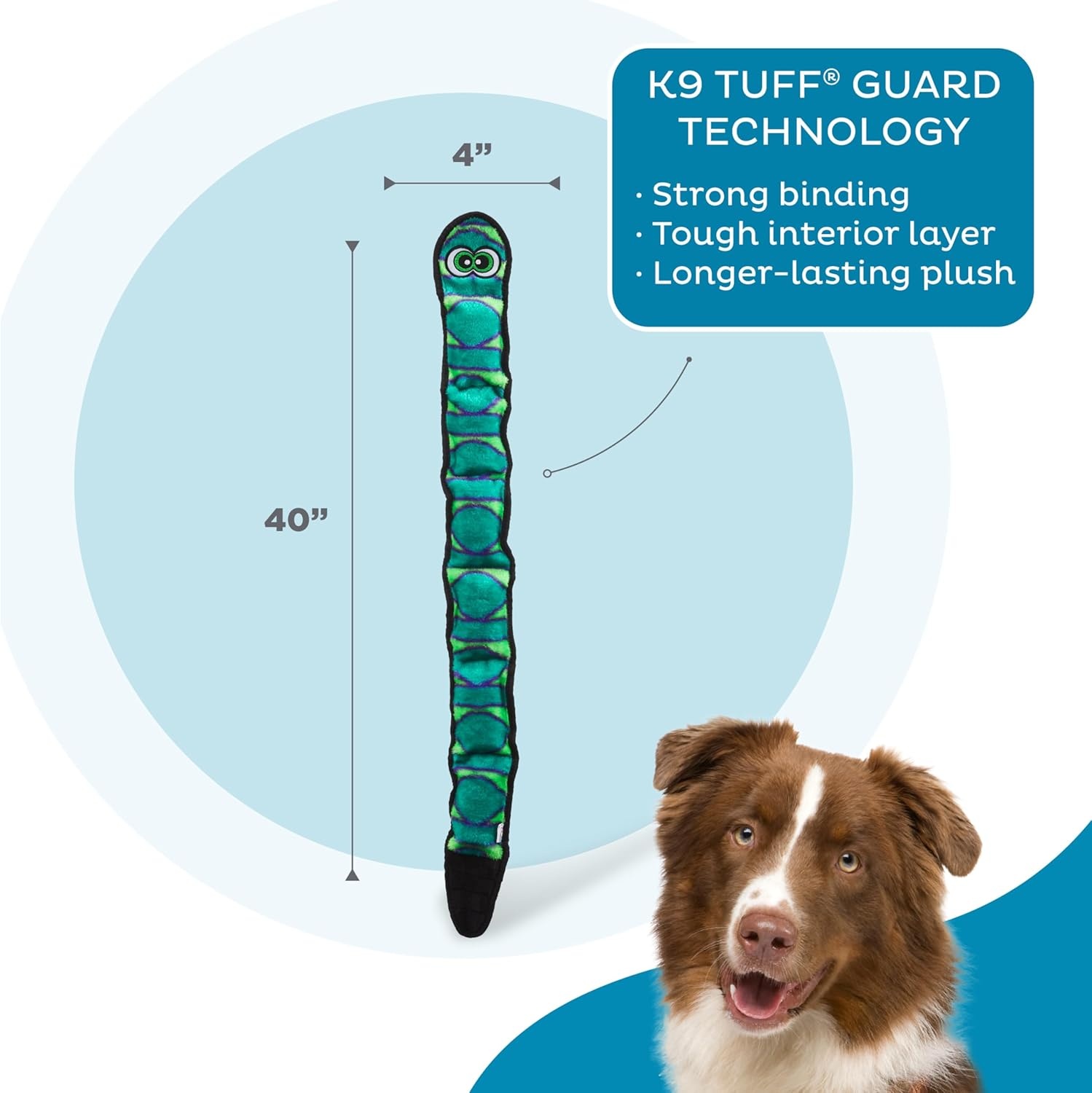 image:imageOutward Hound Durablez Gecko Squeaky Plush Dog Toy No Stuffing for Less Mess Interactive amp Tough 4 Jumbo Squeakers Puppies amp Dogs Large 175Blue Snake