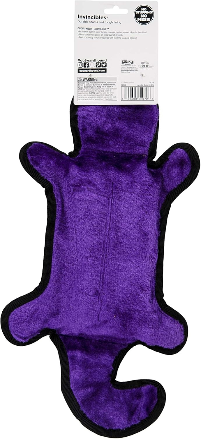 image:imageOutward Hound Durablez Gecko Squeaky Plush Dog Toy No Stuffing for Less Mess Interactive amp Tough 4 Jumbo Squeakers Puppies amp Dogs Large 175Green Gecko