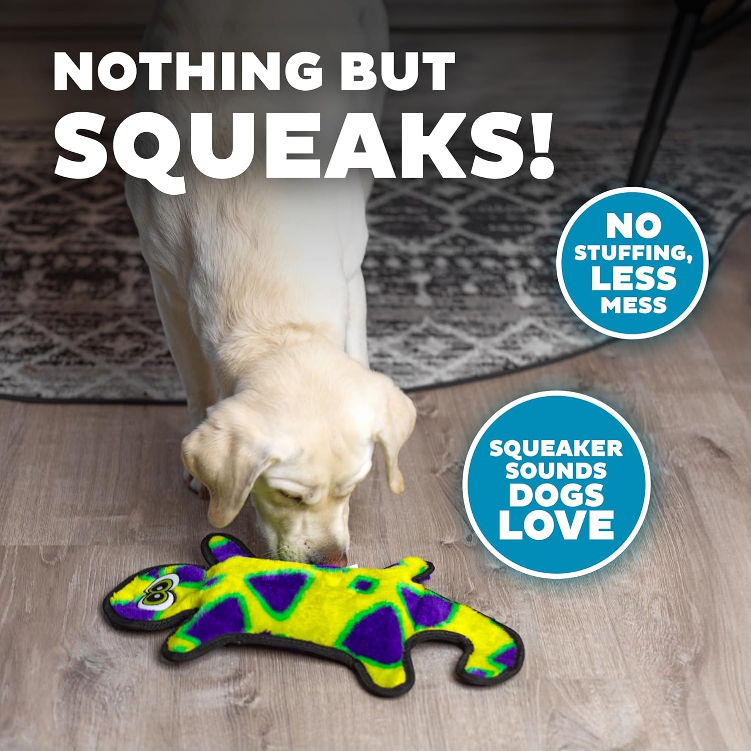 image:imageOutward Hound Durablez Gecko Squeaky Plush Dog Toy No Stuffing for Less Mess Interactive amp Tough 4 Jumbo Squeakers Puppies amp Dogs Large 175Green Gecko