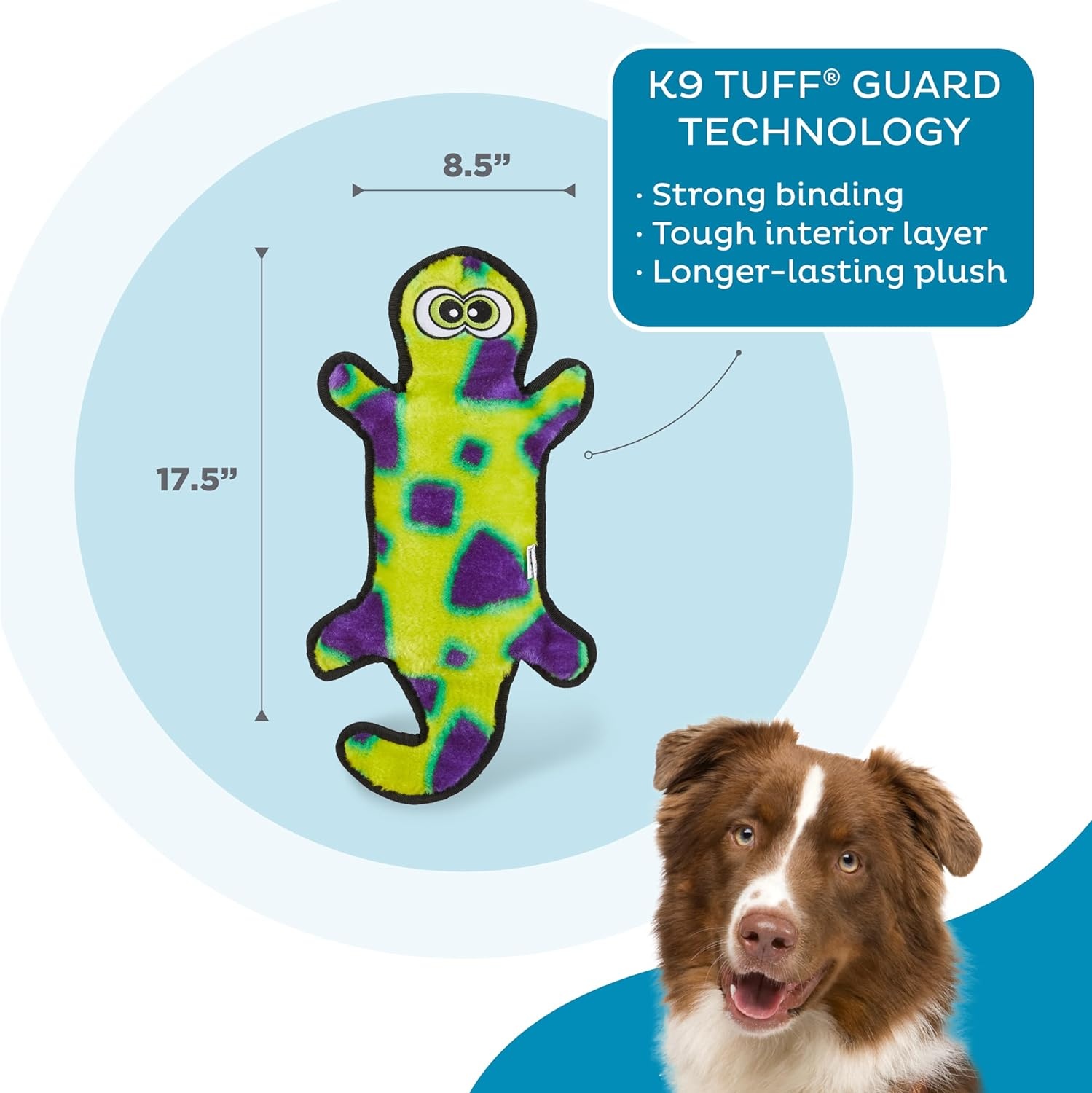 image:imageOutward Hound Durablez Gecko Squeaky Plush Dog Toy No Stuffing for Less Mess Interactive amp Tough 4 Jumbo Squeakers Puppies amp Dogs Large 175Green Gecko
