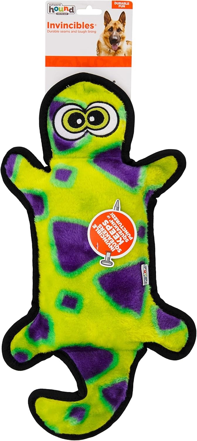 image:imageOutward Hound Durablez Gecko Squeaky Plush Dog Toy No Stuffing for Less Mess Interactive amp Tough 4 Jumbo Squeakers Puppies amp Dogs Large 175Green Gecko