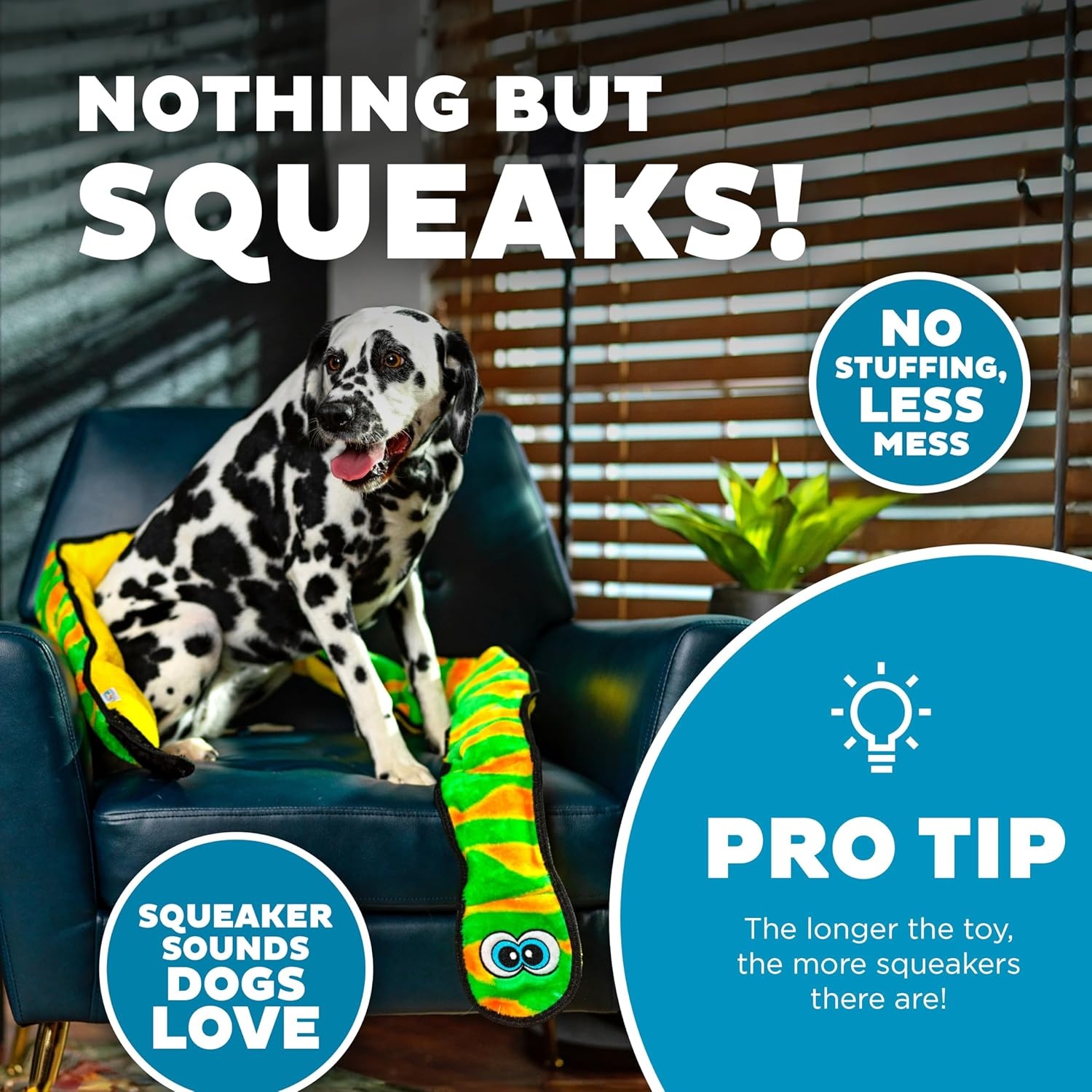 image:imageOutward Hound Durablez Gecko Squeaky Plush Dog Toy No Stuffing for Less Mess Interactive amp Tough 4 Jumbo Squeakers Puppies amp Dogs Large 175Green Snake