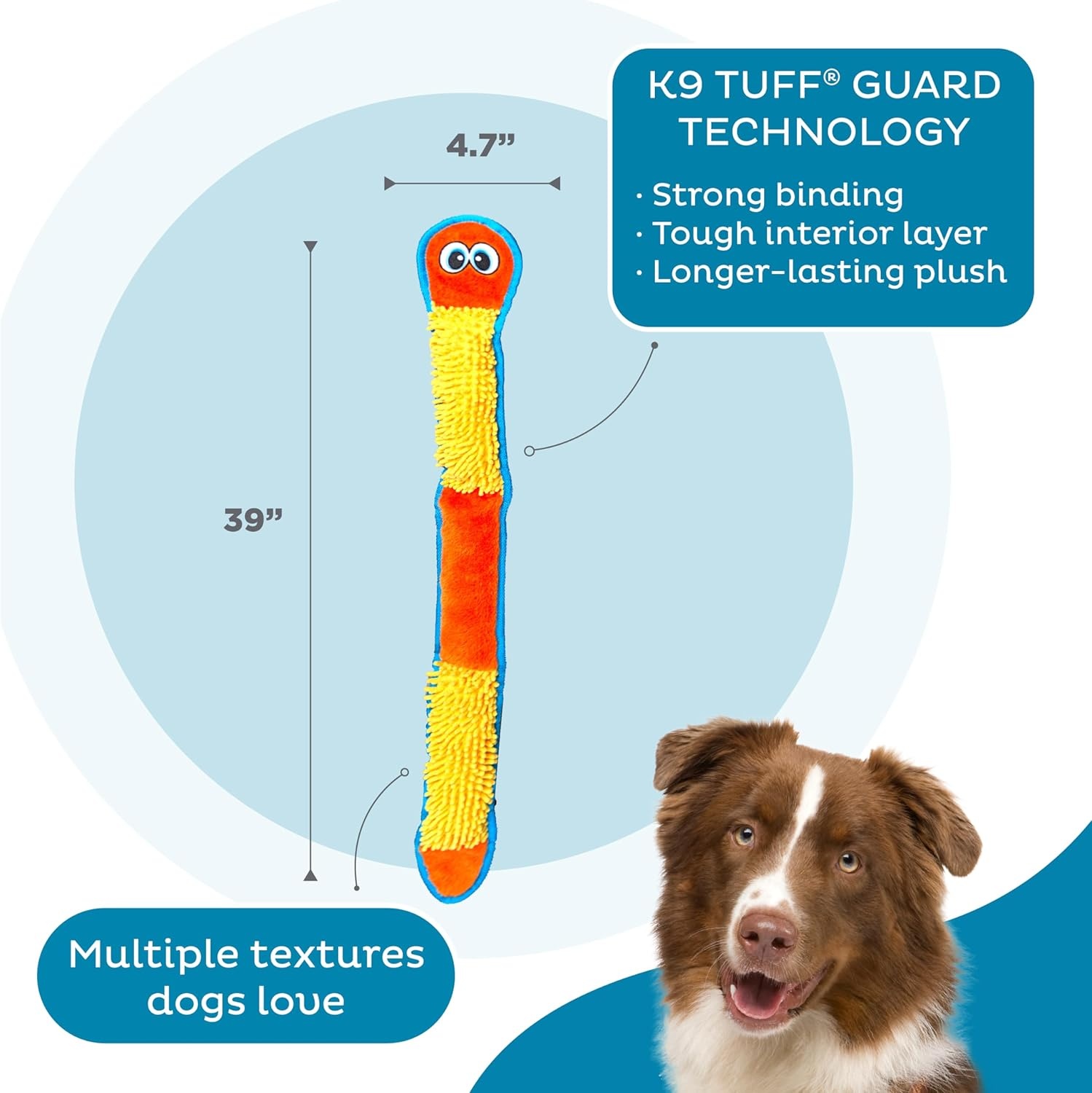 image:imageOutward Hound Durablez Gecko Squeaky Plush Dog Toy No Stuffing for Less Mess Interactive amp Tough 4 Jumbo Squeakers Puppies amp Dogs Large 175Nubby Snake