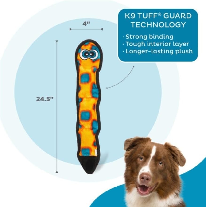 image:imageOutward Hound Durablez Gecko Squeaky Plush Dog Toy No Stuffing for Less Mess Interactive amp Tough 4 Jumbo Squeakers Puppies amp Dogs Large 175Orange Snake