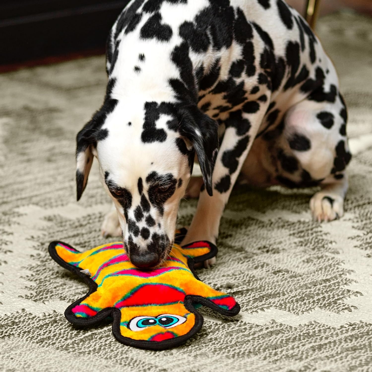 image:imageOutward Hound Durablez Gecko Squeaky Plush Dog Toy No Stuffing for Less Mess Interactive amp Tough 4 Jumbo Squeakers Puppies amp Dogs Large 175Orange Gecko