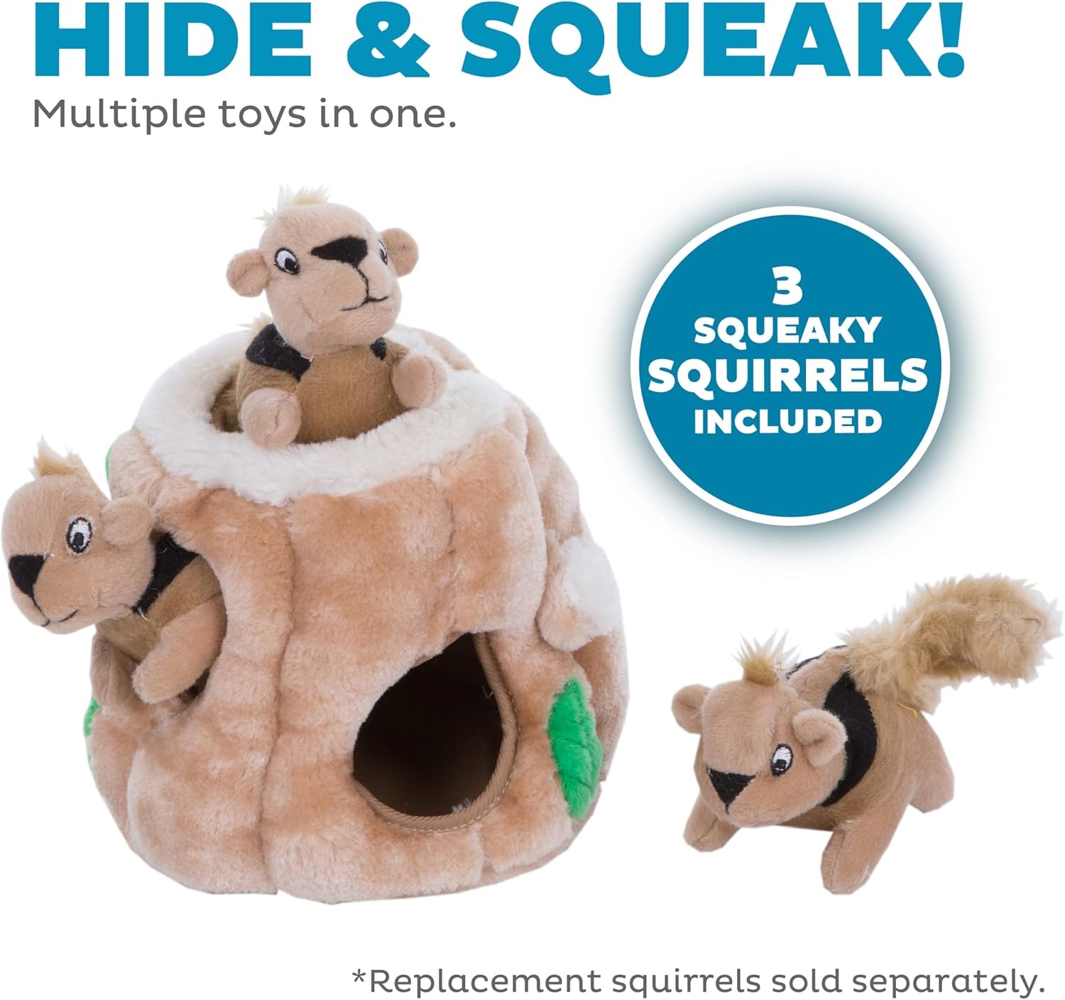 image:imageOutward Hound HideASquirrel Dog Toy Interactive 2in1 Plush Puzzle with 6 Squeaky Removable Squirrels XLargeSquirrel